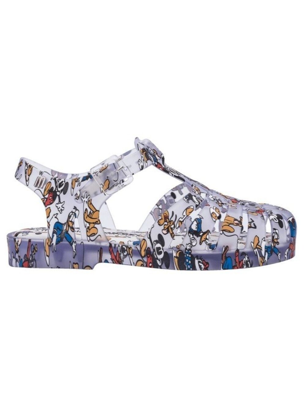 Disney x Mini Melissa Size 2 Gray Mickey & Friends Roman Fisherman Jelly Sandals